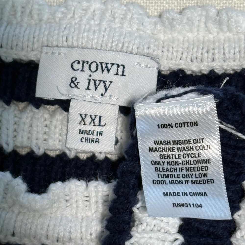 Crown & Ivy Womens Striped Sleeveless Knit Top XXL Navy White Cotton Nautical - Picture 3 of 5